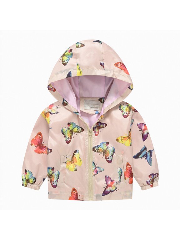 3-4 Years Toddler Rain Jacket Kids Cartoon Windbreaker Coat Baby Girl Boy Zip Hooded Outerwear Fall Infant Raincoat Long Sleeve Sweatshirts Tops Light Pink Hoodie