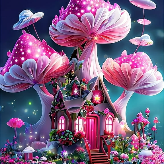 Diamond Painting Kits for Adults Pink Mushroom Full Drill DIY Diamond Art for Adults Beginners Picture Art Crystal Painting for Home Wall Decor