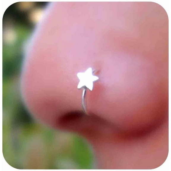 Vintage Star Nose Ring Hoop Silver Star Nose Rings Stud Nose Screw Studs Rings Tiny Piercing Nose Hoop Nose Piercing Jewelry for Women