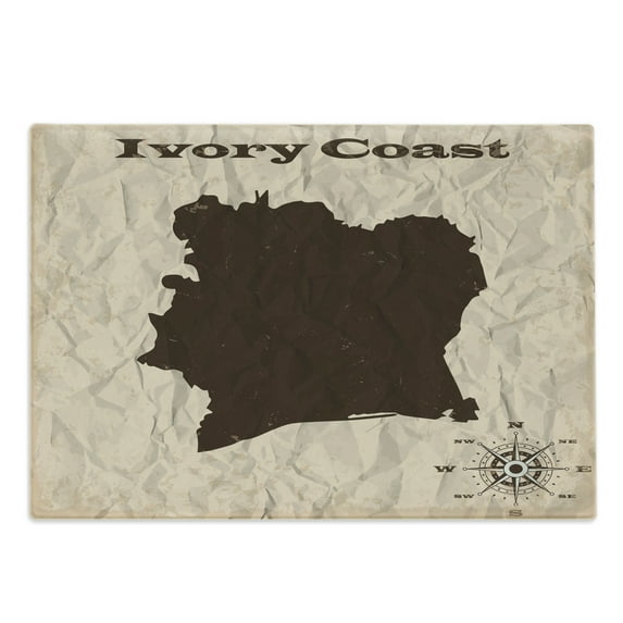 Ivory Coast Cutting Board, Grunge Style Old Map with Crumpled Paper Look Country Silhouette, Decorative Tempered Glass Cutting and Serving Board, in 3 Sizes, by Ambesonne