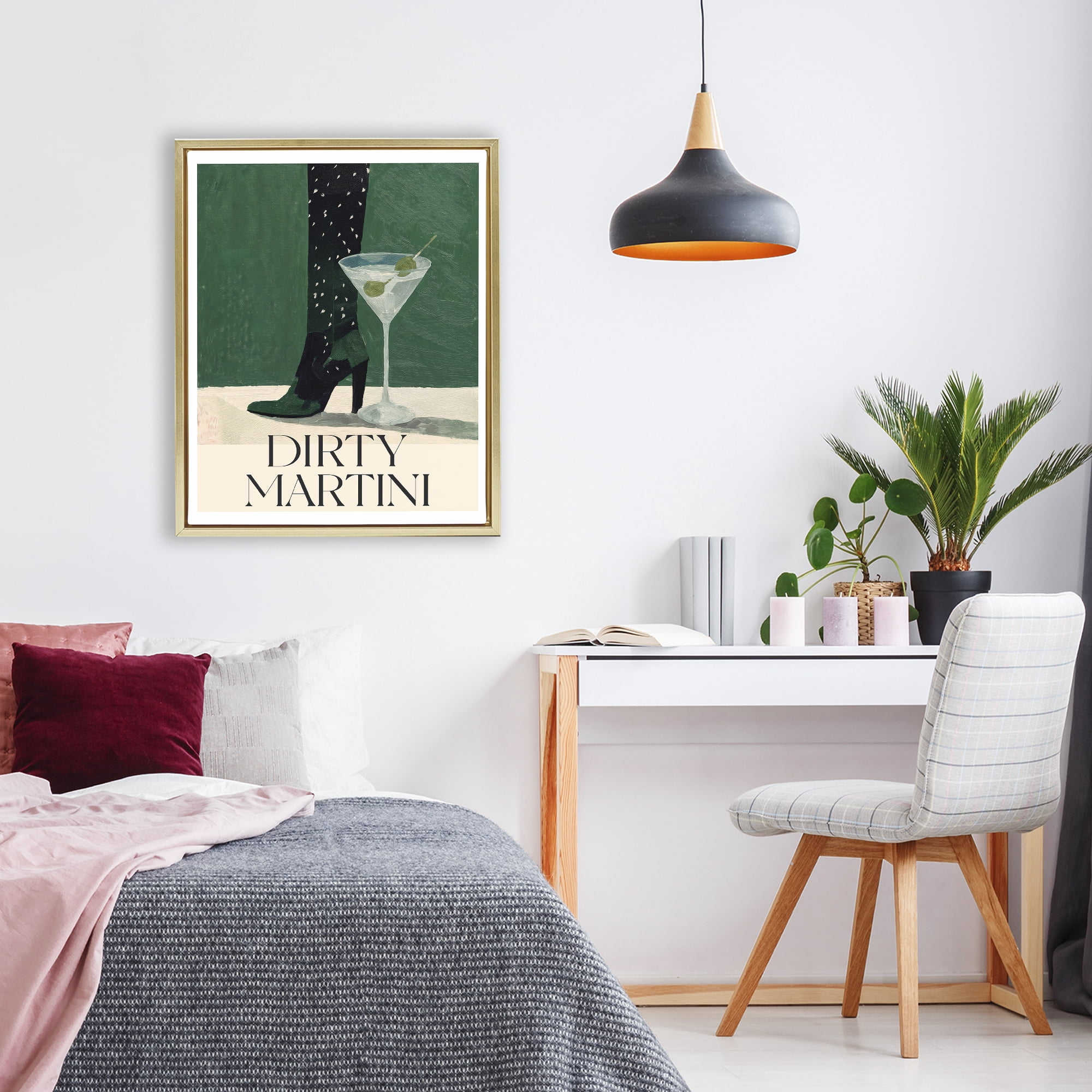 Stupell Industries Dirty Martini Stylish Heel Gold Framed Floater Canvas Wall Art, design by Lettered and Lined