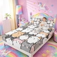 thumbnail image 3 of meiyoeat Cartoon Cute Cats King Sheets For Kids,Colorful Kawaii Kitten Print Bedding For Girls,4 Pieces, 3 of 6
