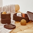 thumbnail image 3 of Fluted Cardboard Storage Baskets with Leather-Like Lids Sturdy Stackable Paper Boxes Decorative Tray Chocolate Brown Set of 3, 3 of 6