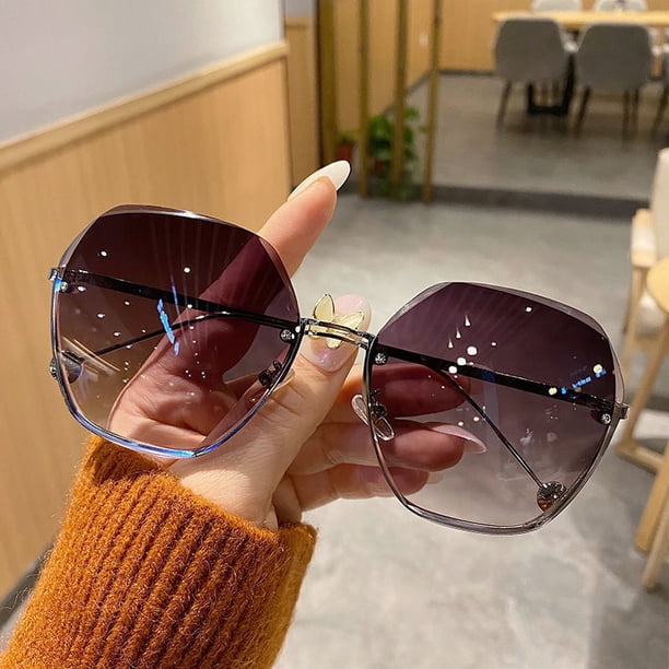 Gafas de sol de moda de verano, gafas de sol con borde degradado sin marco, gafas de montura grande de moda para mujer