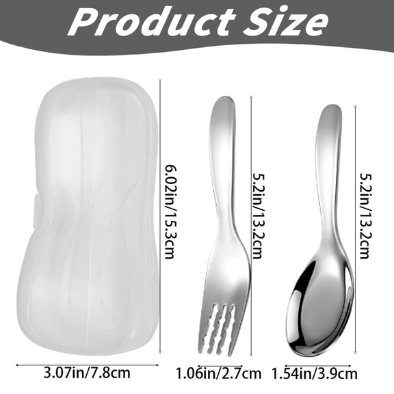 Stainless Steel Flat Bottom Spoon and Fork Set, Portable Cutlery with Case