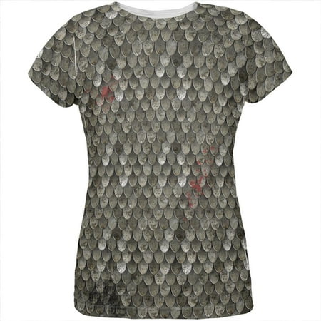 Halloween Battle Damage Steel Scale Armor Costume All Over Womens T Shirt
