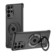 ELEHOLD for Samsung Galaxy S22 Ultra Case,Magnetic Adjustable Ring Holder Kickstand Breathable Hole Slim Heat Radiation Frameless Shockproof Protective Case for Samsung Galaxy S22 Ultra,Black