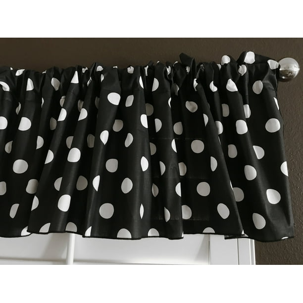 Cotton Window Valance Polka Dots Print 58 Inch Wide / White on Black