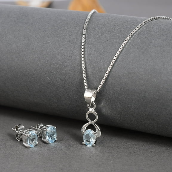 Femme Jam 925 Sterling Silver Oval Cut Natural Blue Topaz Gemstone Jewelry Set for Women