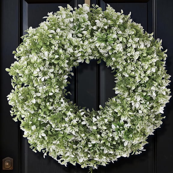 26" Artificial Boxwood Wreath for Front Door - Faux Aglaia Odorata Wreath, Eucalyptus Wreath for Wall Window Farmhouse Spring Summer Decor Outdoor & Indoor