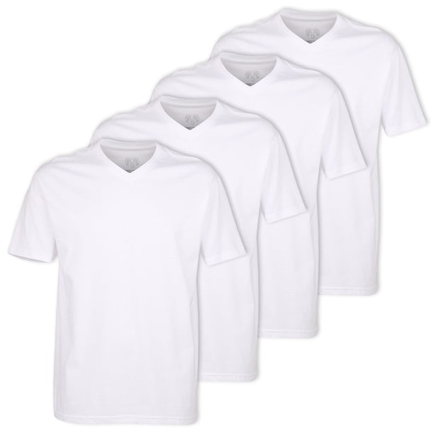 CECEBA camisetas de hombre, pack de 4 - convexa, cuello V, manga corta, algodón, color liso Blanco 9XL