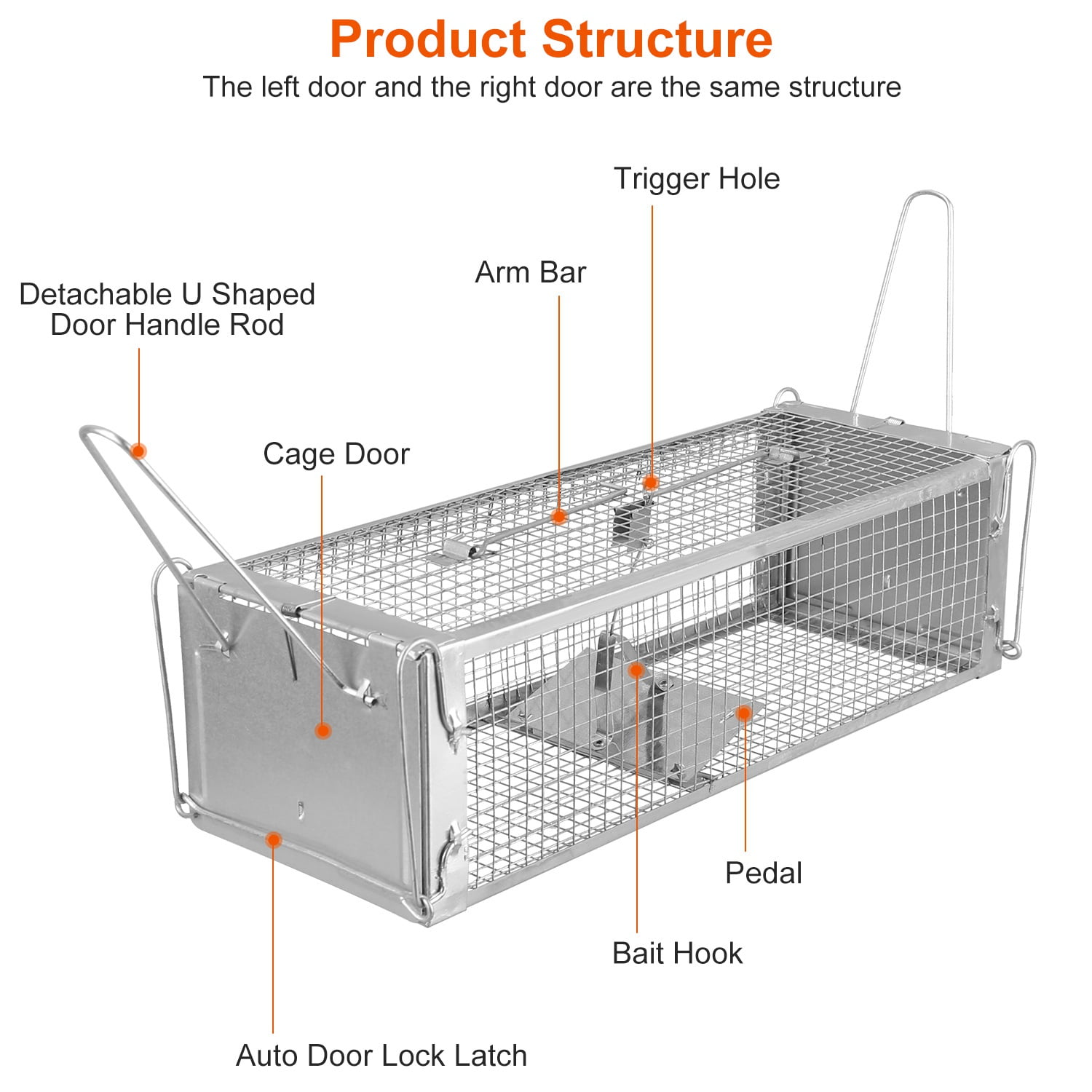 iMountek Humane Animal Live Cage Rat Cage Trap with 2 Doors for Mice, Rat Trap Cage with 2 Detachable U Shaped Rod for Hamsters Chipmunks Rodents Control