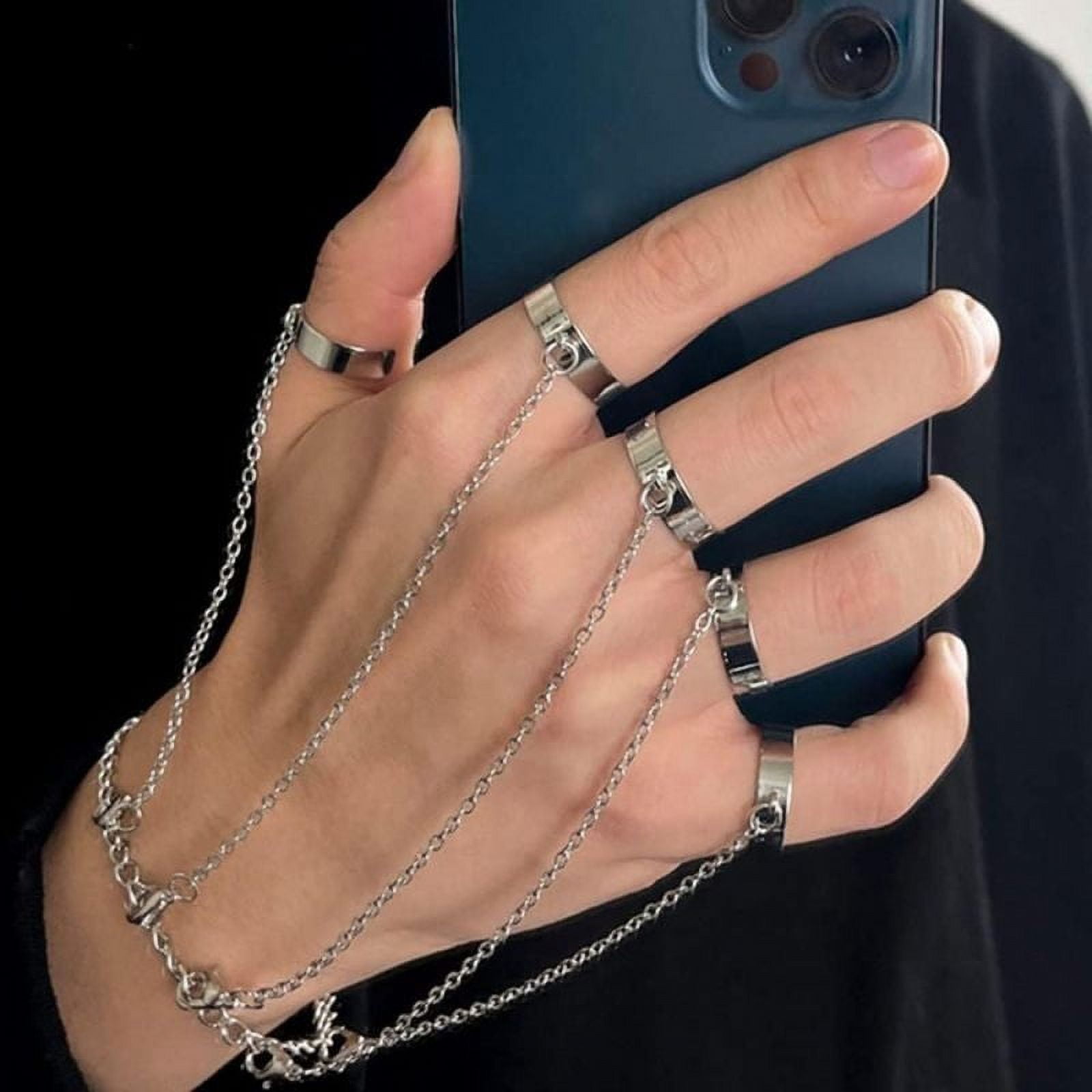 Bethynas Pulsera Punk De Borla Con Anillos De Dedo Esclavo, Arnés De Mano Gótico, Cadena De Hip Hop Kurapika Para Mujer, Aleación