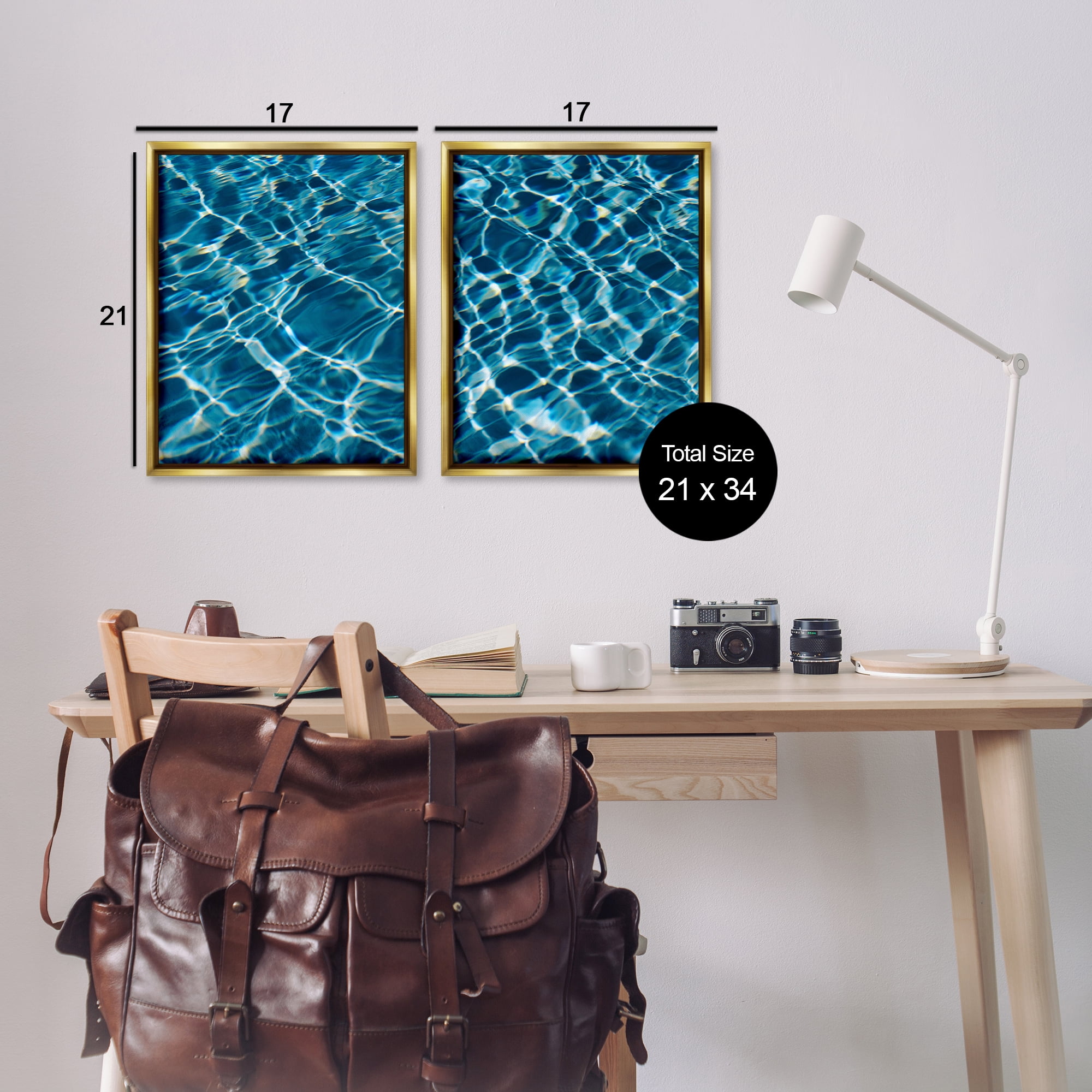 Stupell Industries Inviting Clear Pool Water Nautical & Beach Painting Gold Floater Framed Canvas Art Print Wall Art, 17 x 21, Set of 2