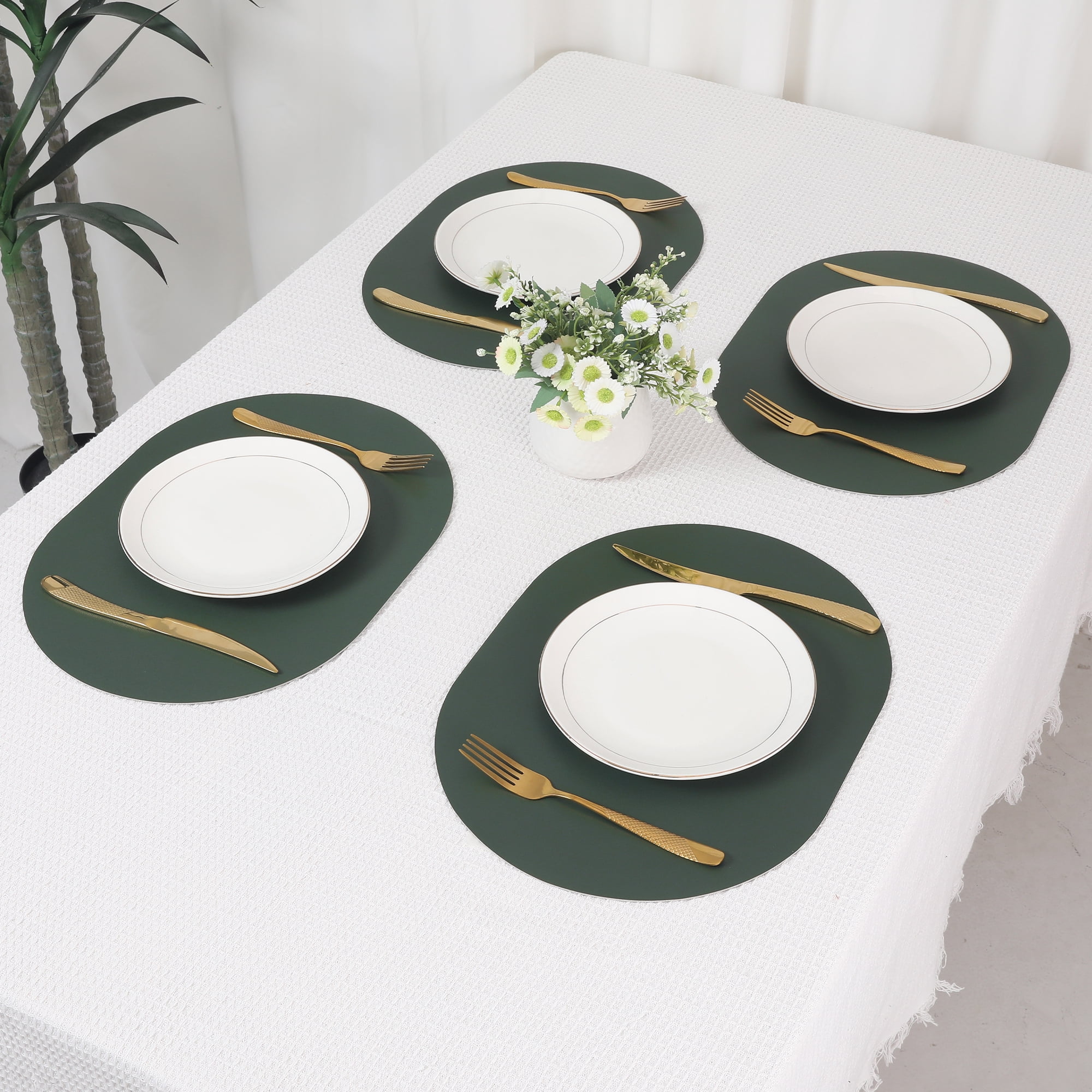 Unique Bargains Set of 6 Leather Table Placemats for Dining Table Decor Dark Green Gray