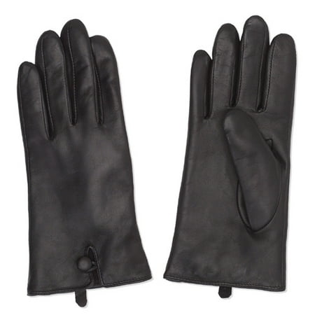 Women's Black-Button Leather Glove