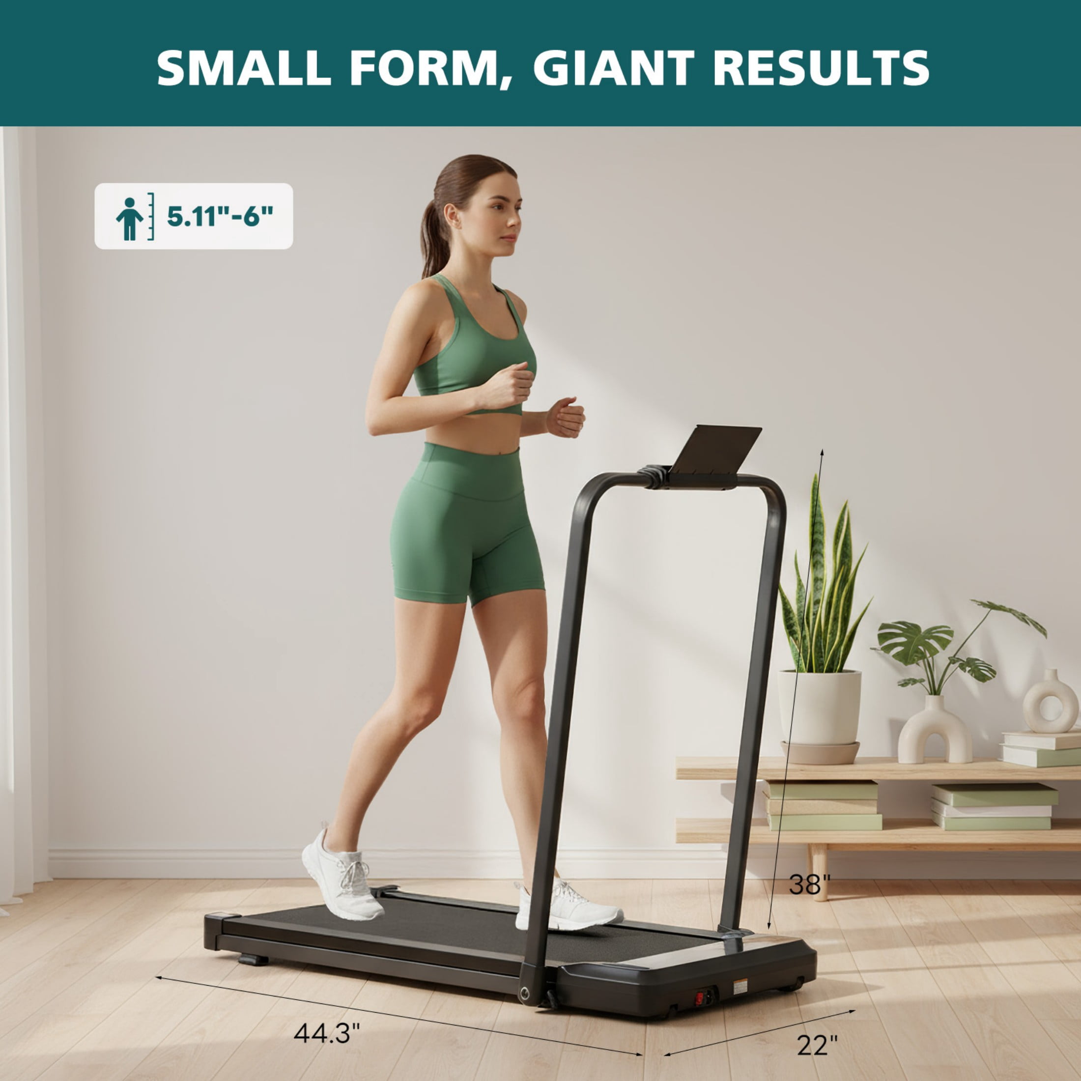 SHOUFTW Under Desk Treadmill with Handle, Portable Quiet Walking Pad with LED Display & Remote, Space-Saving for Home/Office (Black)