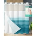 thumbnail image 4 of No Hook Shower Curtains, Turquoise White Ombre Standard Shower Curtains with Snap in Liner, Modern Country Abstract Stripes Waterproof Washable Fabric Bathroom Shower Curtain Sets, 66" x 72", 4 of 7