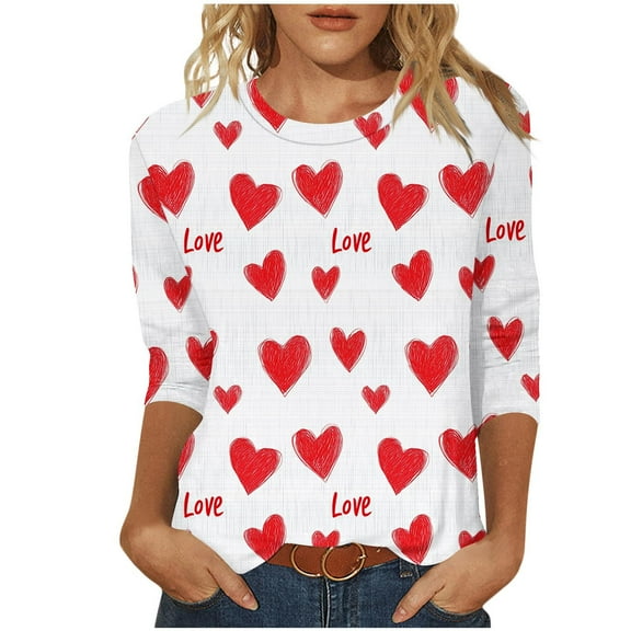 Xixinqiwan Womens Long Sleeve Valentines Day Shirts,Women Cute Love Heart Graphic Tees Long Sleeve Tshirt Top Valentines Day Girlfriend Gift