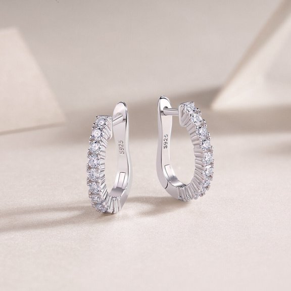 Natural Moissanite Diamond 2Ct Round Cut Hoop Earrings in 14K White Gold Plated