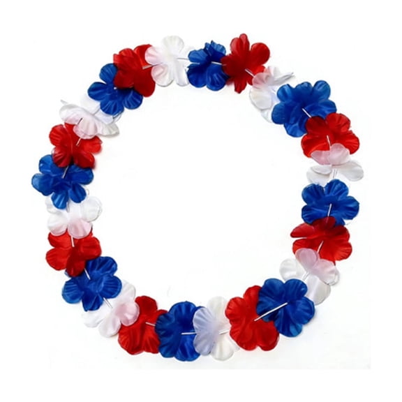 Tepsmf Patriotic Flag Flower - Hawaiian Lei Necklace - Red, White, Blue - Perfect for Independence Day, Parades, BBQs, and Festivals