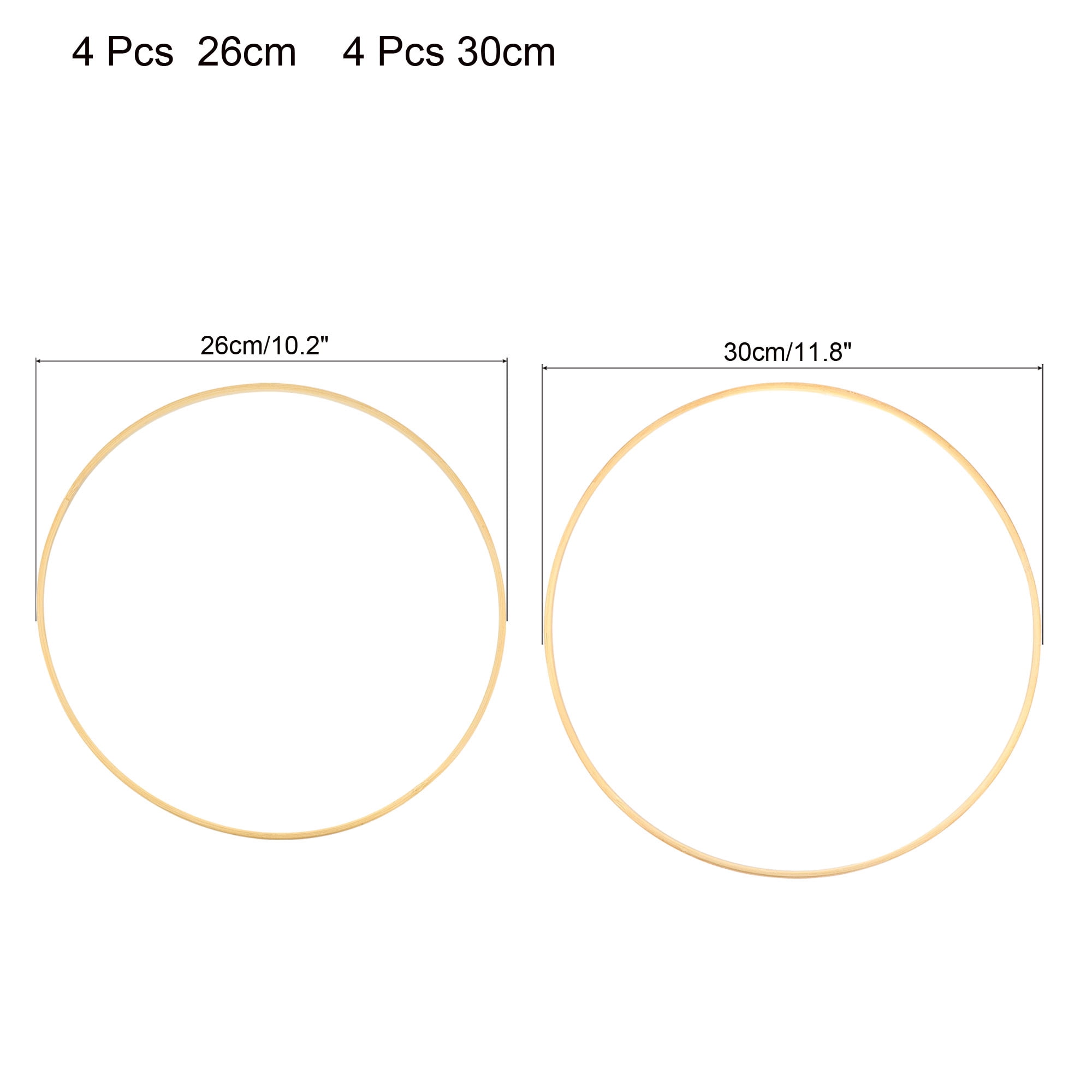 Uxcell 10 Inch 12 Inch Wooden Bamboo Floral Hoop Rings 8Pcs in 1 Set