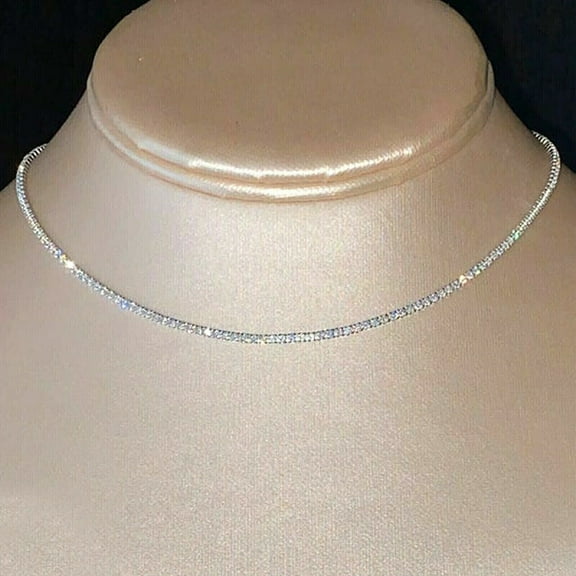 4MM 28Ct Round Cut Lab Created Diamond Tennis Necklace 14K White Gold Plated 18"