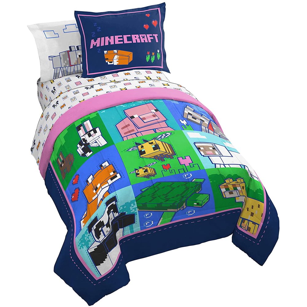 Minecraft Animals Kids Queen Comforter, Sheet Set, & Pillow Shams (7