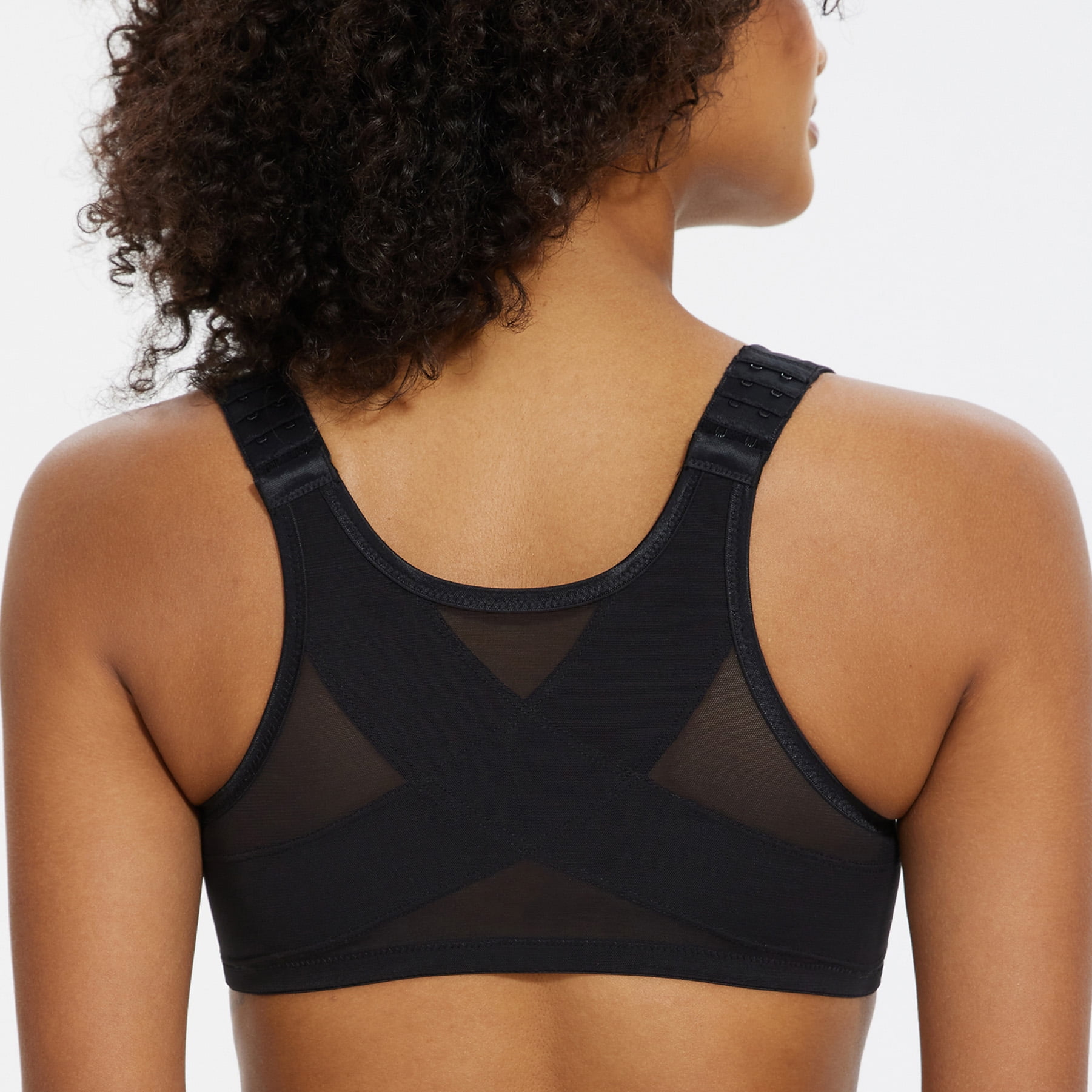 MELENECA Women's Front Closure Bras Plus Size Unlined Underwire Back Support Posture Bra Black 48G