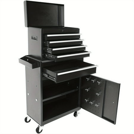 

Zateety Rolling Garage Workshop Organizer Detachable 5 Drawer Tool Chest with Large Storage Cabinet and Adjustable Shelf Black