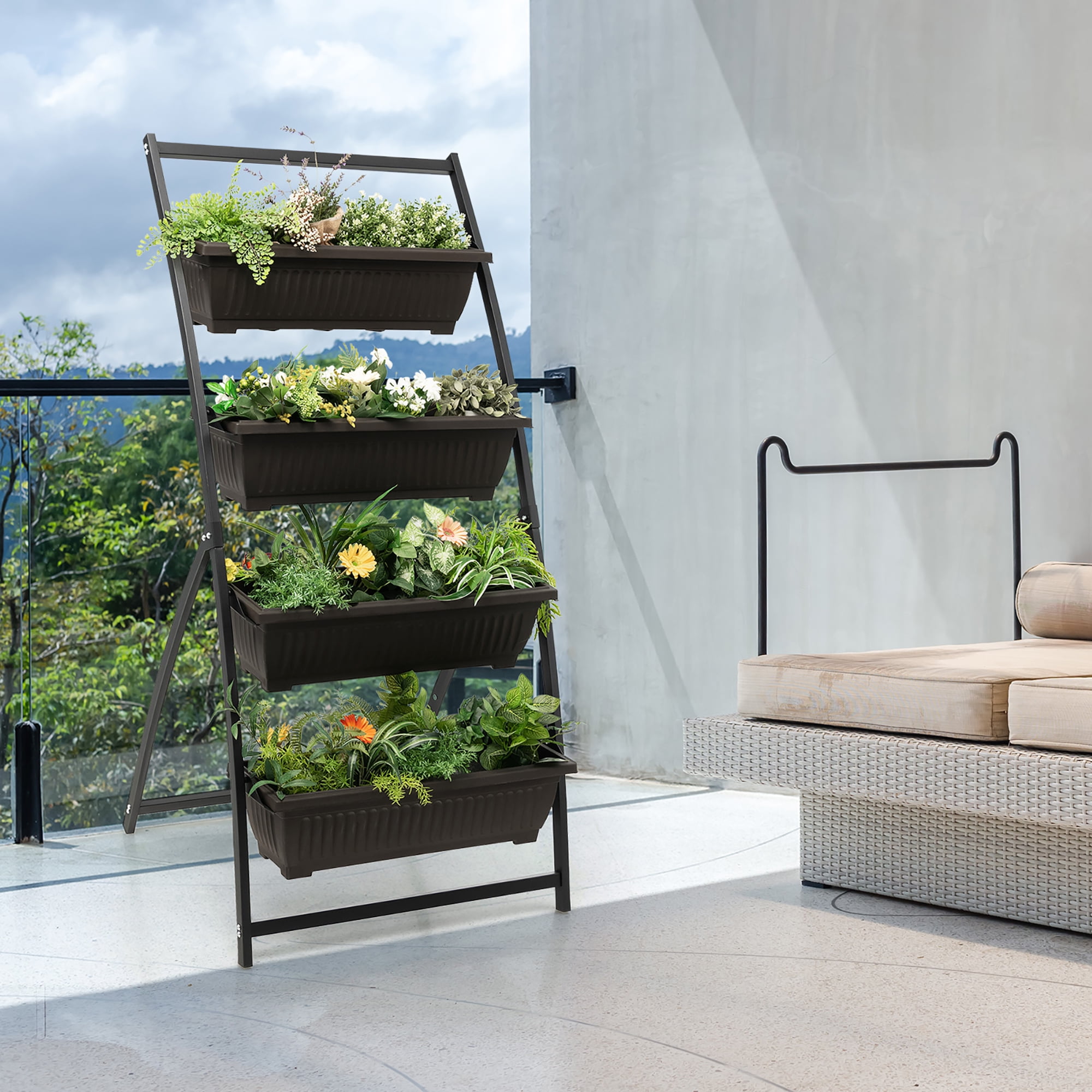 Costway 5 FT 4-Tier Vertical Raised Garden Bed Elevated Planter Box w/4 Container Boxes