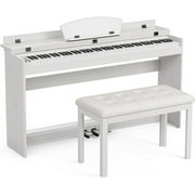 UMOMO 88 Key Digital Piano Full Size Electric Keyboard w/Music Stand+Power Adapter+3-Pedal Board+Instruction Book+Headphone Jack for Beginner/Adults, White