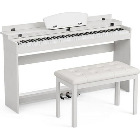 UMOMO 88 Key Digital Piano Full Size Electric Keyboard w/Music Stand+Power Adapter+3-Pedal Board+Instruction Book+Headphone Jack for Beginner/Adults, White