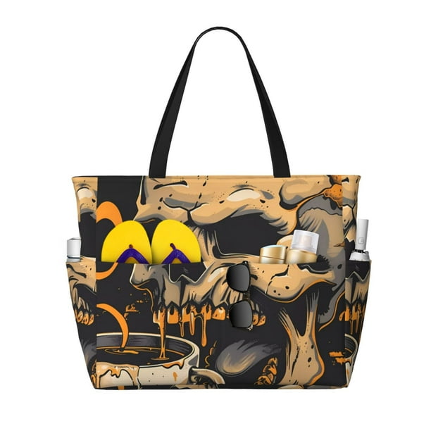 Easygdp Grim Coffee Skull Bolsa de Viaje de Playa de Gran Capacidad, Bolsa Tote Perfecta para la Playa, Escapadas de Fin de Semana y Viajes