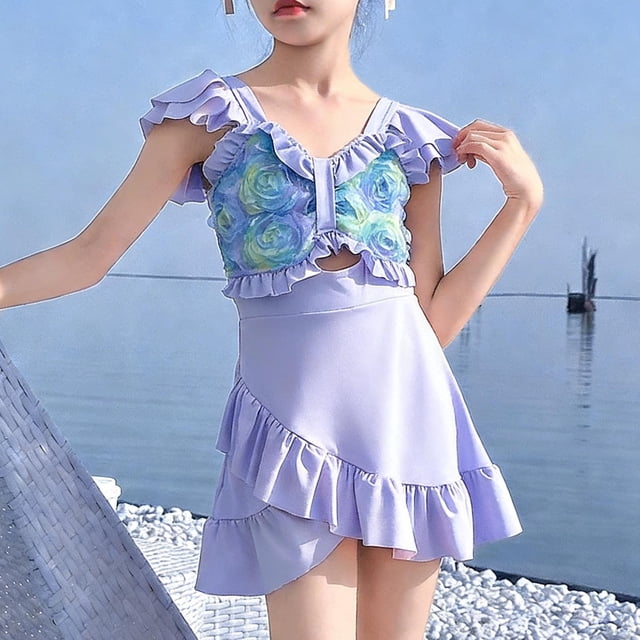 Trajes de baño para mujer, trajes de baño para mujer y niña, traje de baño de manga corta con protección UPF, vestido con braguita desmontable, estampado floral, traje de baño conservador para niños y
