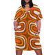 thumbnail image 1 of Vestido holgado con bolsillos en marrón claro y naranja de los años 70 con estampado vertical abstracto de Confaab moderno de mediados de siglo. Ropa de mujer., 1 of 7