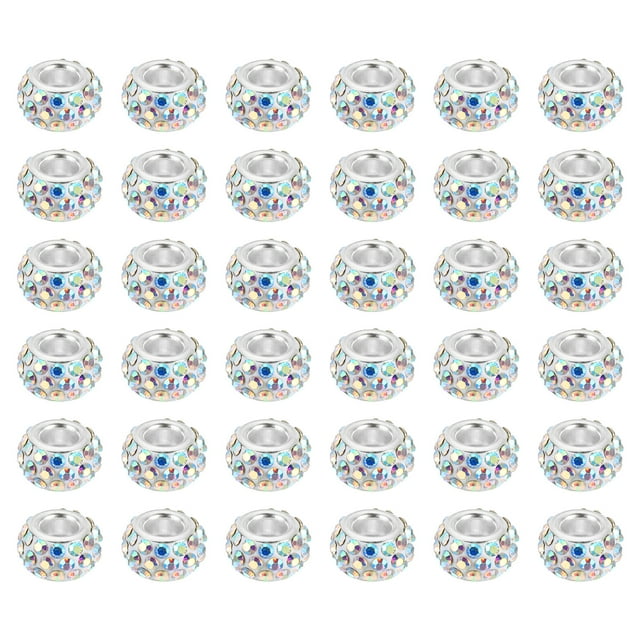 Unique Bargains Perles d'Espacement en Argile 5mm, Lot de 60 Perles en Polymère Européen avec Strass, Blanc
