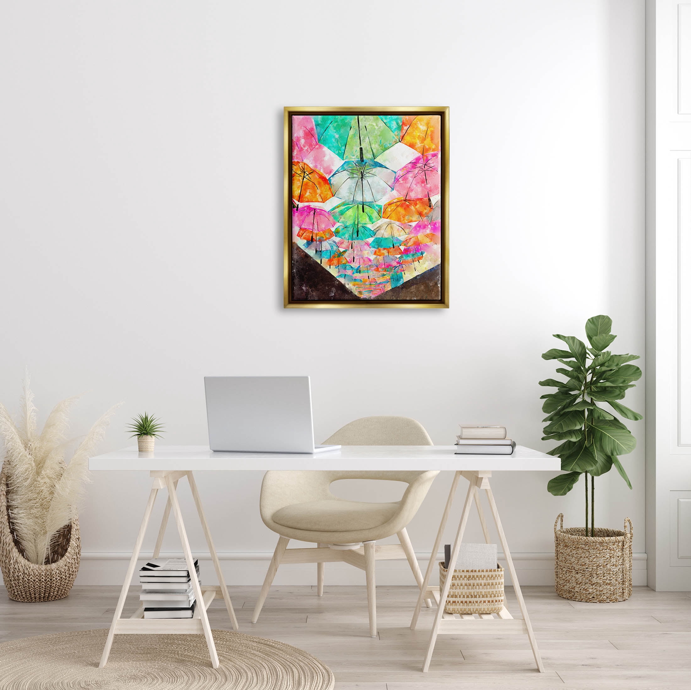 Stupell Industries Vivid Umbrellas Overhead Graphic Art Metallic Gold Floating Framed Canvas Print Wall Art, Design by Ziwei Li