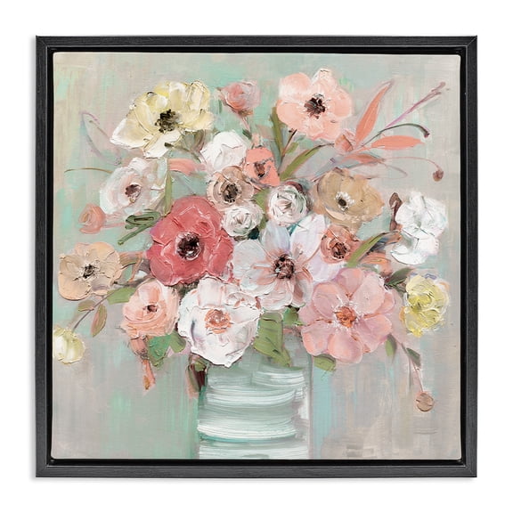 Stupell Industries Cottage Pastel Garden Peony Bouquet Black Floating Frame Canvas Art, 18 x 18, by Sally Swatland