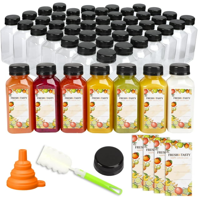 Botellas de jugo de plástico TOMNK 100 piezas 240 ml con tapas y etiqueta