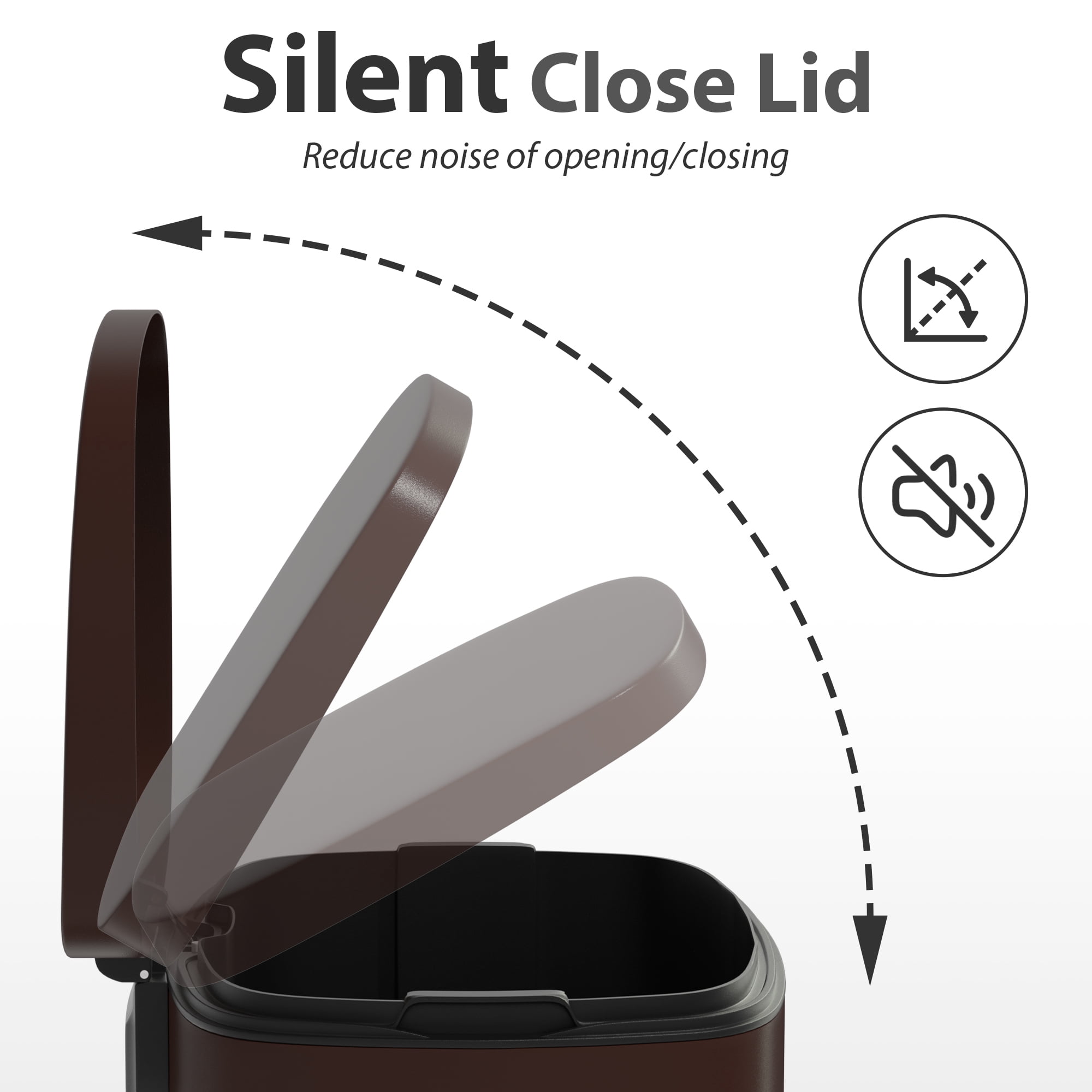 CL.HPAHKL Step-On Kitchen Trash Can, Brushed Stainless Steel Garbage Can with Soft Close Lid, Large Capacity Garbage Bin with Odor Seal for Home, Office, Bathroom, Bedroom, Brown