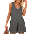 thumbnail image 4 of Usmixi Jumpsuits for Women Casual Solid Soft Knitted Ribbed Button up Loose Pocket Tank Jumpsuits Overalls Summer Formal Plain Round Neck Sleeveless Short Rompers Dark Gray l, 4 of 6