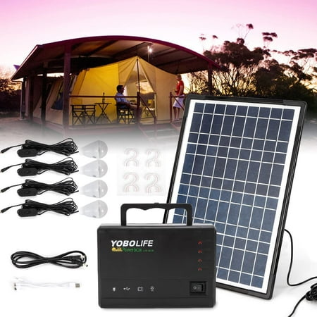 

Solar Panel Power Generator Kit Portable Battery Pack Power Station w/ 4 Bulbs Emergency Power Supply System