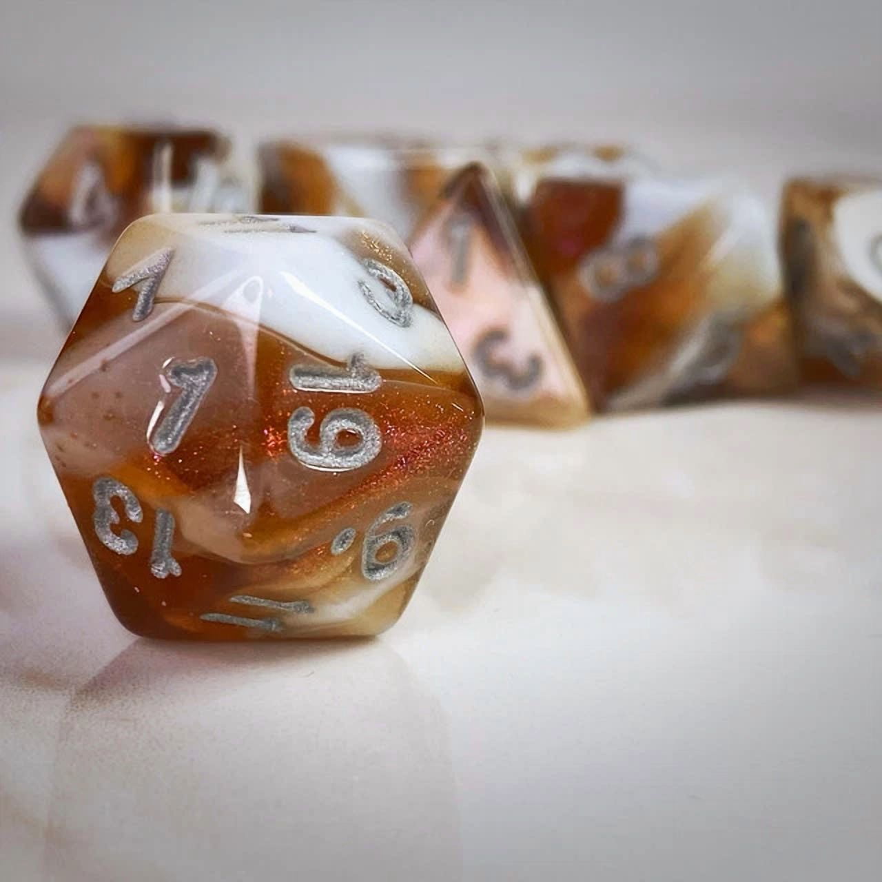 PRIME- Sage’S Shards – Brown/White Glitter Acrylic Polyhedral Dice Set Dungeons Dragons