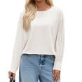 thumbnail image 2 of Long Sleeved Solid Color Women Crew Neck Oversize Loose Crop Tops Shirt, 2 of 6
