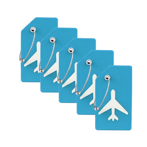 Etiqueta de equipaje Gostwo de silicona, paquete de 5 unidades con lazo de acero inoxidable, color azul cielo