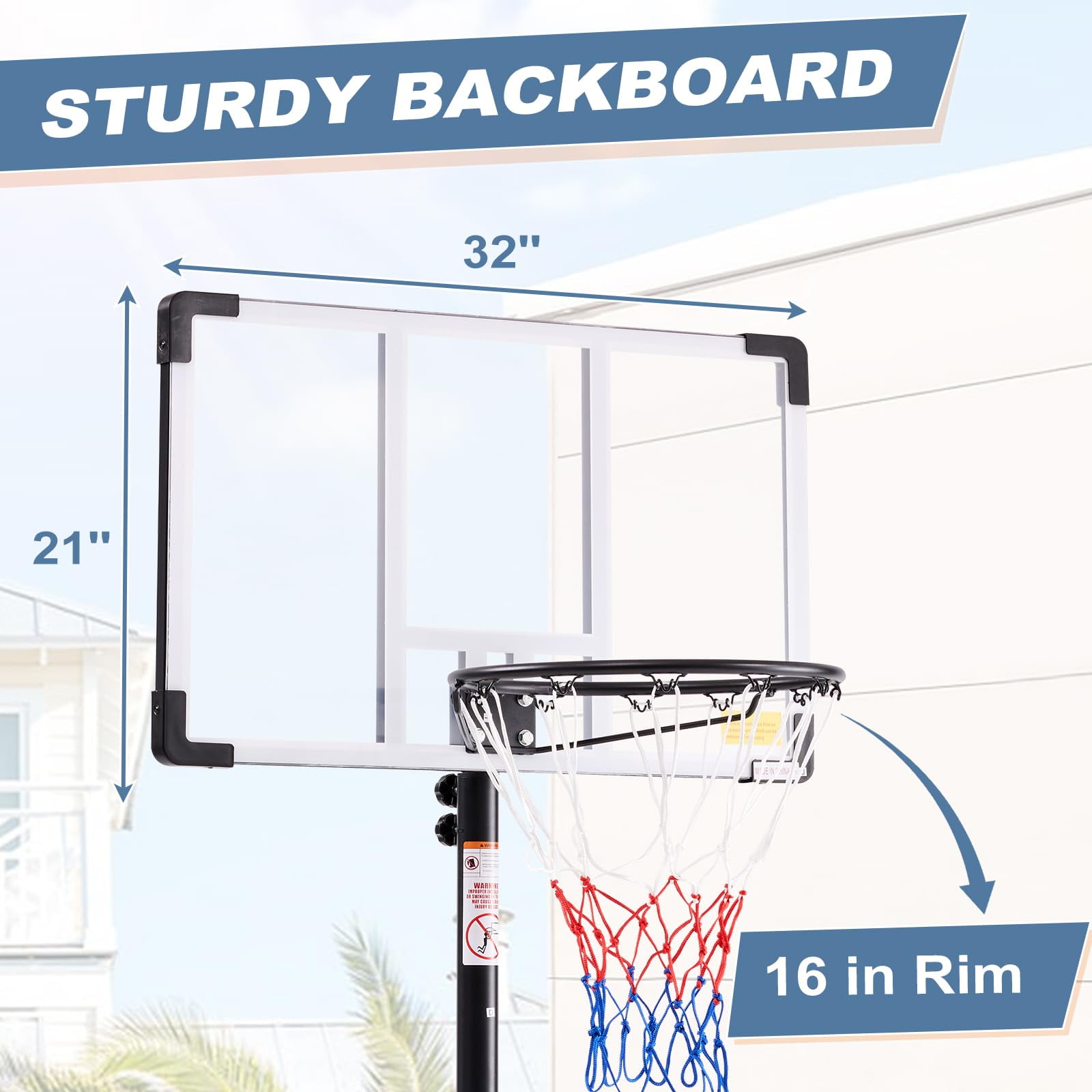 Atilioo Portable Basketball Hoop Stand with 44" Shatterproof Backboard, 5.08-8.53FT Adjustable Basketball Goal System, 2 Wheels, Fillable Base for Adults and Kids in Indoor/Outdoor, White