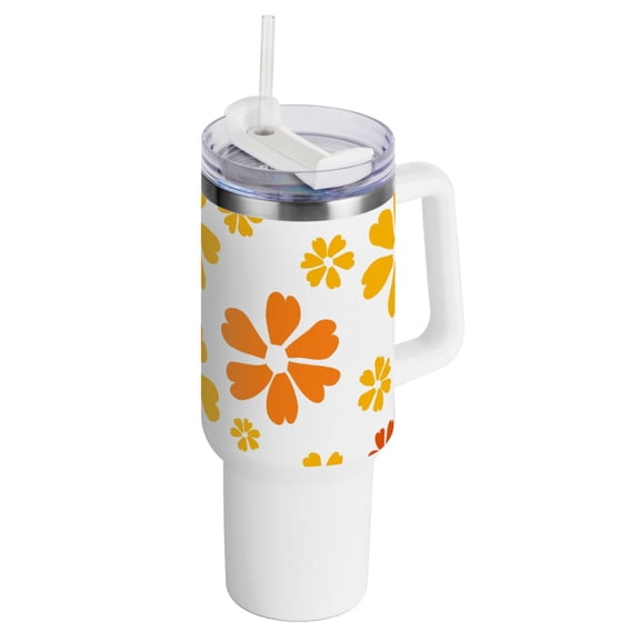 Floral Yellow Flowers 40 oz Tumbler with Handle and Straw Insulated Travel Mug Reusable Stainless Steel Water Bottle
