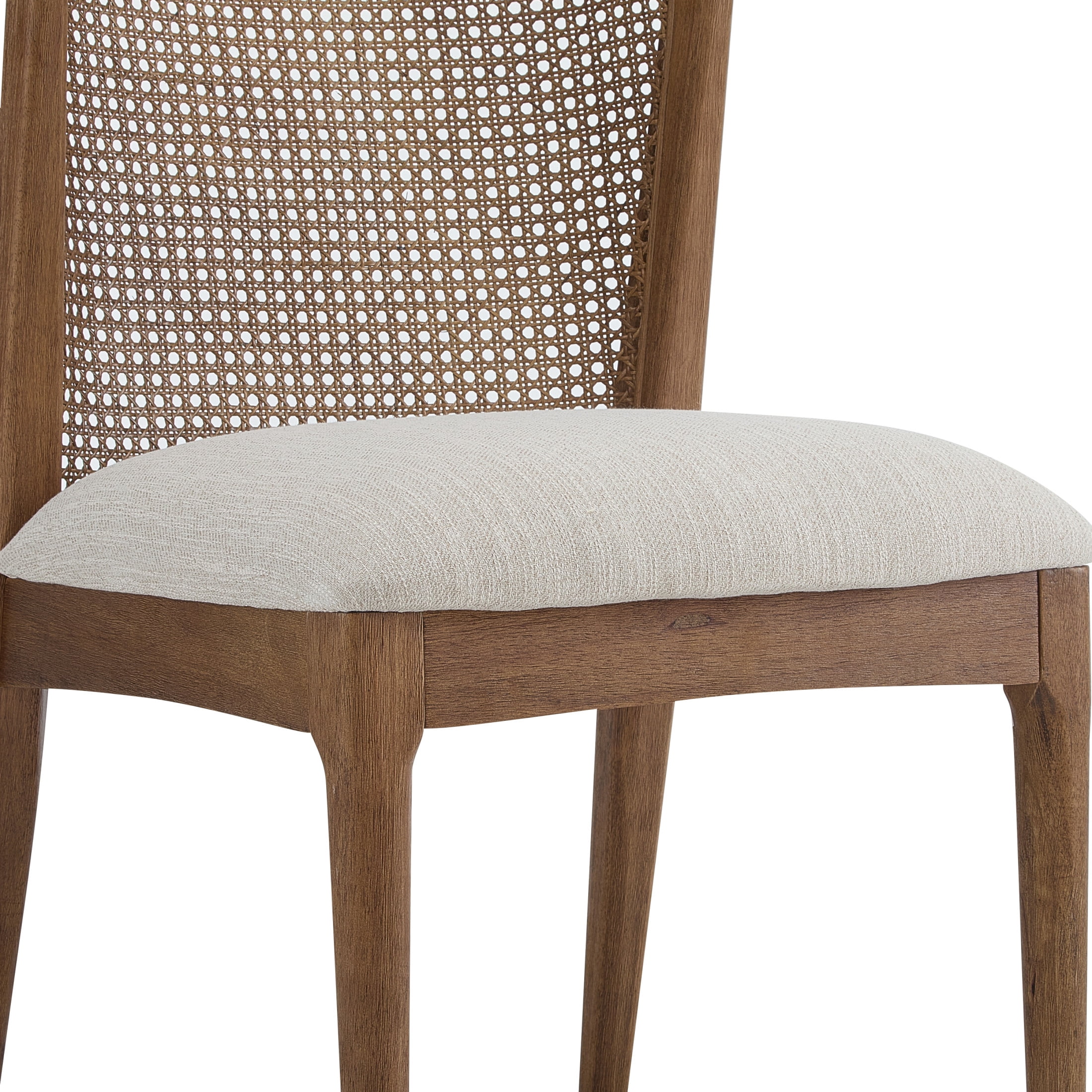 Quintra Upholstered Cane Webbing Dining Chairs, Rubberwood, Beige+Walnut, Set of 2