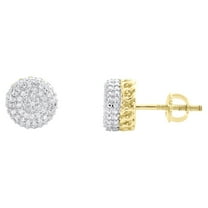 10K Yellow Gold Diamond 8mm 3D Circle w/ Cuban Chain Link Stud Earrings 0.15 CT